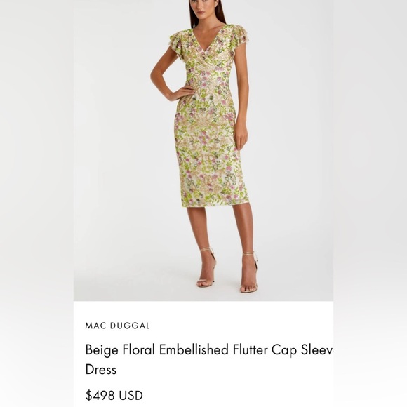 Mac Duggal Beige Floral Embellished Flutter Cap Sleeve Size 16 NWT. - Picture 6 of 16